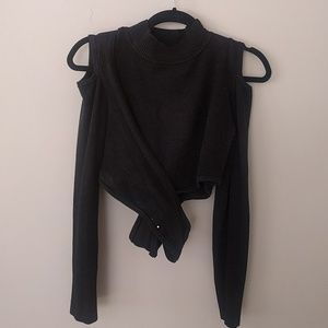 Black cropped mock neck with cut out details